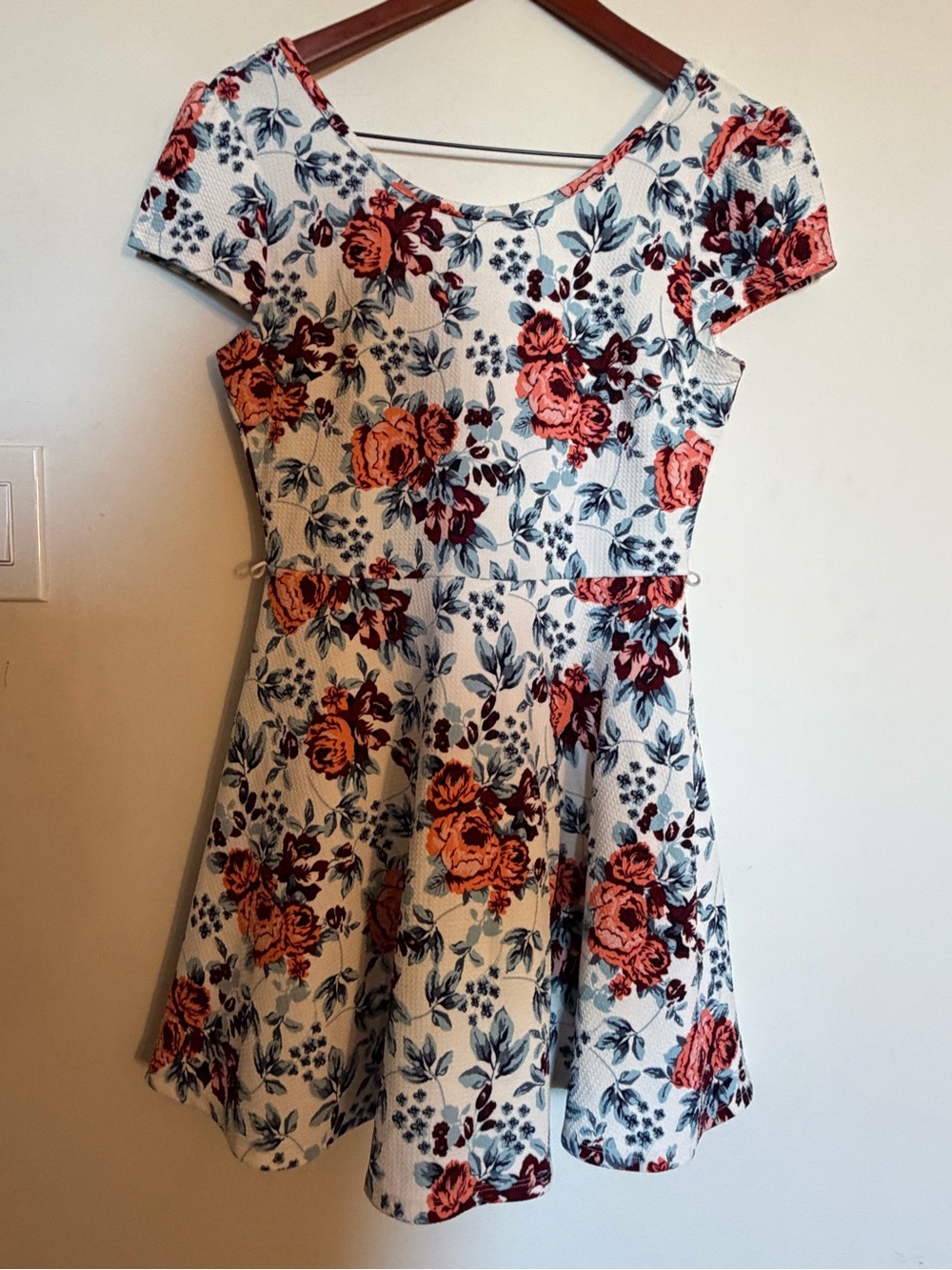 Floral Fit-and-Flare Kids Dress in Coral Rose and Blue